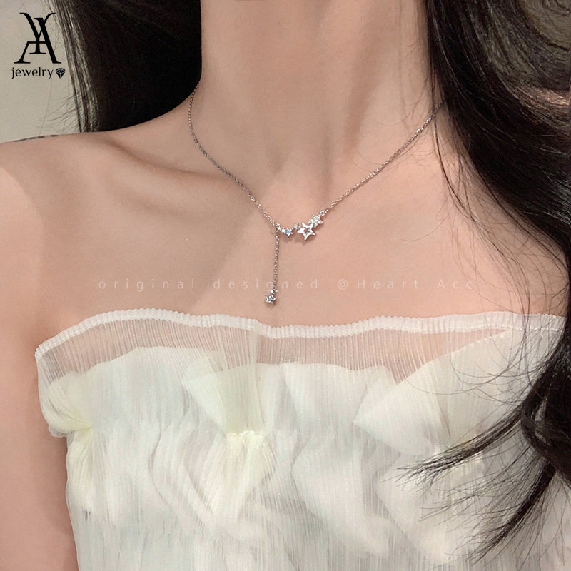 Ay(cn) Kalung Liontin Rumbai Bintang Elegan Choker Rantai Kristal Silver Untuk Aksesoris Perhiasan Wanita