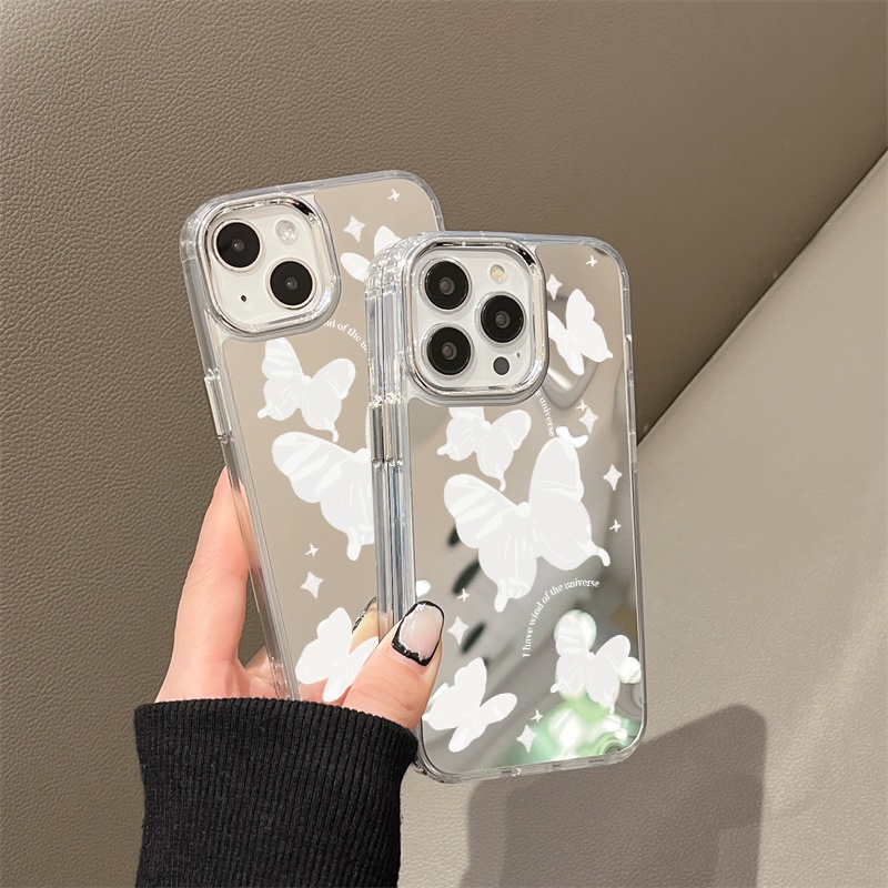 IPHONE Fantasy Casing Ponsel Cermin Kupu-Kupu Kompatibel Untuk Iphone11 12 13 14 12Pro 13Pro 14Pro Pro Max XR X XS Max Electroplating Tombol Perlindungan Mirror Cover