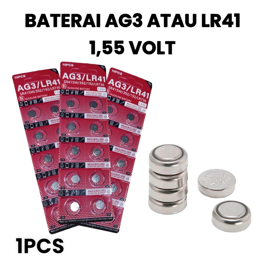 Battery Baterai Batrai Senter Laser Kancing Batre LR41 LR 44 AG3 AG 3 1.55V 1,55 Volt Jam Kalkulator ORI Bukan Maxell