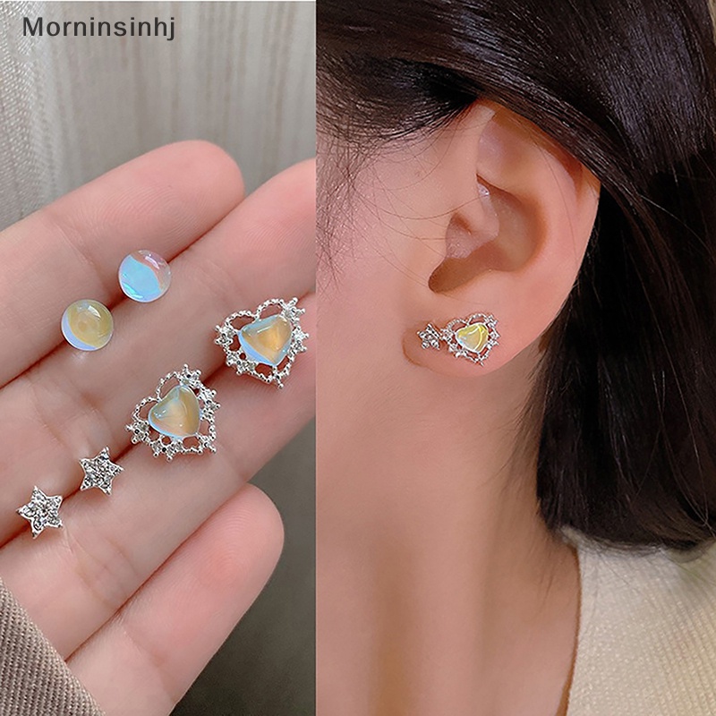 Mornin 6Pcs/Set Kepribadian Hati Kristal Temperamen Anting Fashion Ear Stud All-match Aksesoris Telinga Untuk Wanita Perhiasan Hadiah id