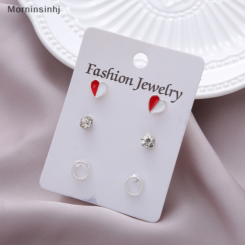 Mornin Set Anting Korea Geometris Wanita Modern Anting Tusuk Fashion Perhiasan Mutiara Kristal Anting Hati Untuk Wanita id