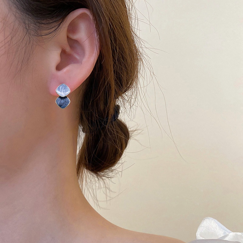 Anting Klip On Geometris Biru Korea Untuk Wanita Statement Round Square Earrings Fashion Brincos Ear Clips Jewelry