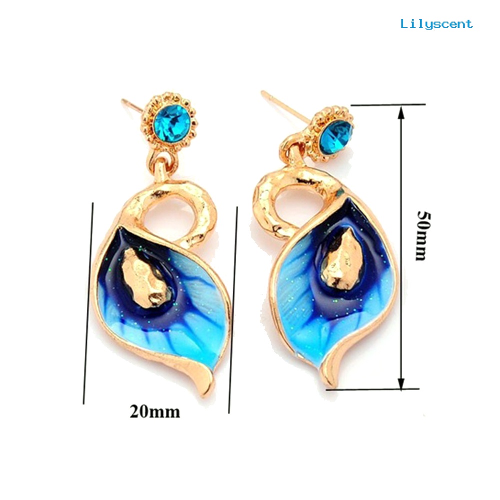 [LS] Enamel Wanita Bunga Pesona Berlian Imitasi Stud Anting Rantai Kalung Set Perhiasan