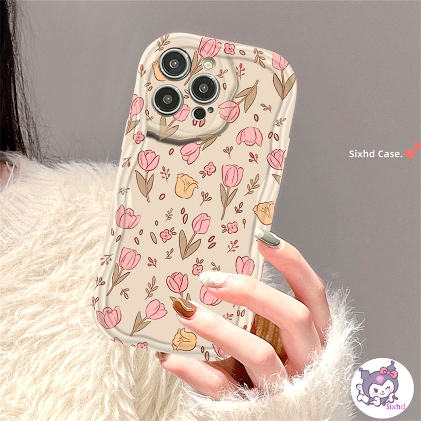 IPHONE Kompatibel Untuk Iphone14 13 12 11 Pro Max SE2020 X Xr Xs Max8 7 6 6s Plus Ins Kecil Segar Musim Panas Bunga 3D Tepi Melengkung Gelombang Glossy Perlindungan Lensa Casing Ponsel Soft Cover