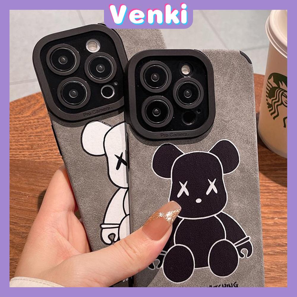 VENKI - Untuk iPhone 11 Case Leather Pupil Suede Case Soft Shockproof Phone Case Camera Protection Simple Grey Cute Bear Kompatibel dengan iPhone 14 13 Pro max 12 Pro max xr xs 7 8Plus