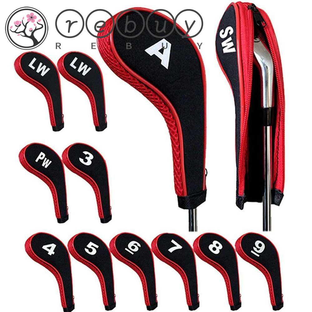 REBUY Penutup Kepala Besi Golf 3-9,P,S,A 12Pcs Wedge cover Dengan Desain Angka Golf Iron Covers Set Leher Panjang Golf Putter Aksesoris Peralatan Latihan Penutup Kepala Golf Ritsleting