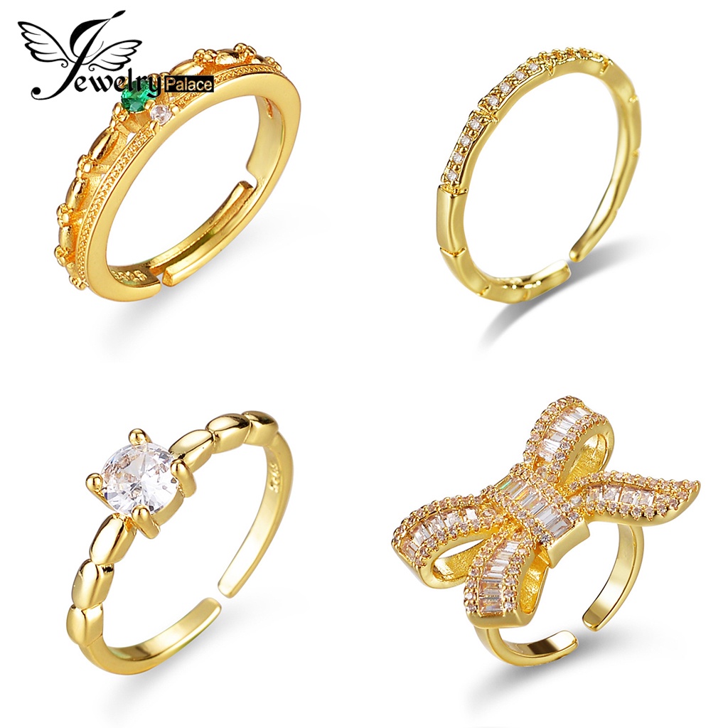 Jewelrypalace Cincin Perak925 Asli Simple Gold Perhiasan Wanita Moissanite M074