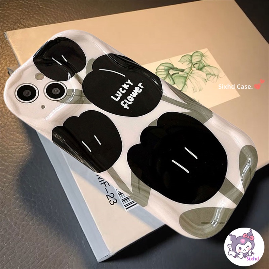 Samsung A14 A04e A12 A13 A24 A23 A22 A33 A50 A50s A30s A53 A54 A51 A52 A03s A02s A04 M12 M22 Fashion Black Tulips Couple 3D Curved Edge Wave Glossy Shockproof Casing Handphone Soft Cover