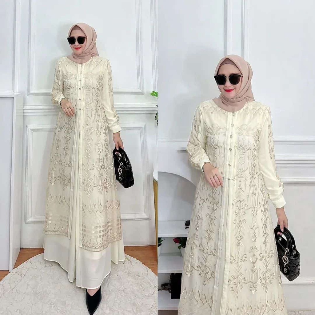 Sabrina Dress Muslim Matt Ceruty Babydoll Apk Brukat Premium OOTD Gamis Wanita Pesta Kondangan