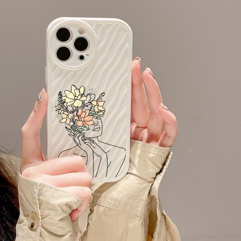 IPHONE Art Flower Girl Water Ripple Phone Case Kompatibel Untuk Iphone11 13 12 14 Pro Max14 Plus XR X XS MAX 7Plus 8Plus 7 8 SE 2020 2022 Sarung Tahan Guncangan