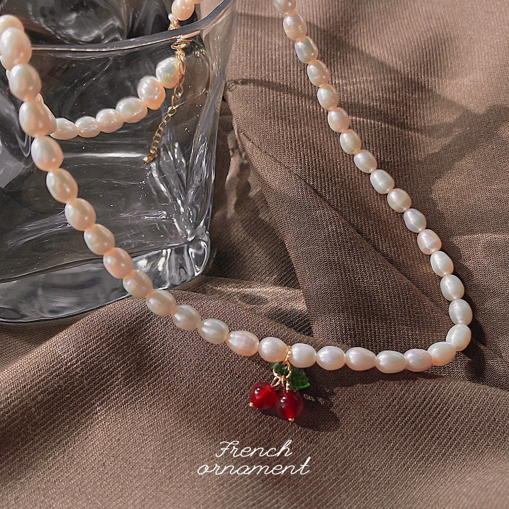 {Cherry Garden} Gaya Pengadilan Prancis Kalung Mutiara Air Tawar Cherry Mewah Ringan Lembut Elegan