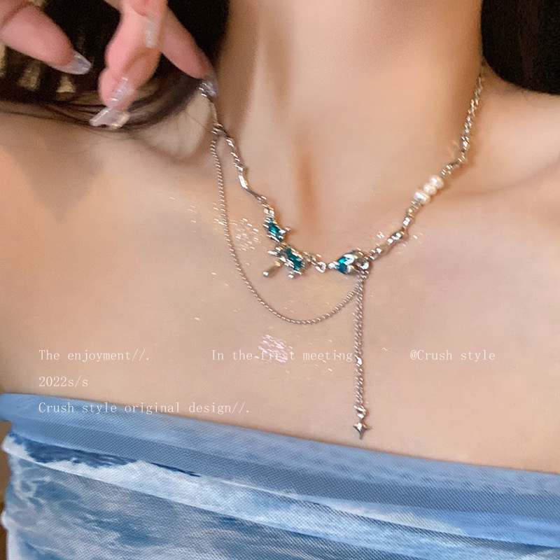 Logam Hip Hop Mutiara Rumbai Kalung Perempuan Niche Desain High-End Kalung Manis Keren Panas Gaya Gadis Indah Klavikula Rantai