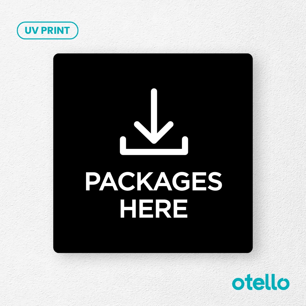 Packages Here Signage Board Akrilik Tempel Dinding Papan Acrylic Sign Board Signage Tempel Dinding Tulisan Label Tanda Petunjuk Rambu Aklirik UV Print