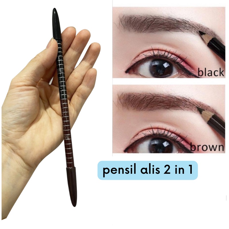 GOS -D413- Pensil Alis 2in1 - 2 in 1 Eyebrow Beauty Brown Black - Pensil Alis