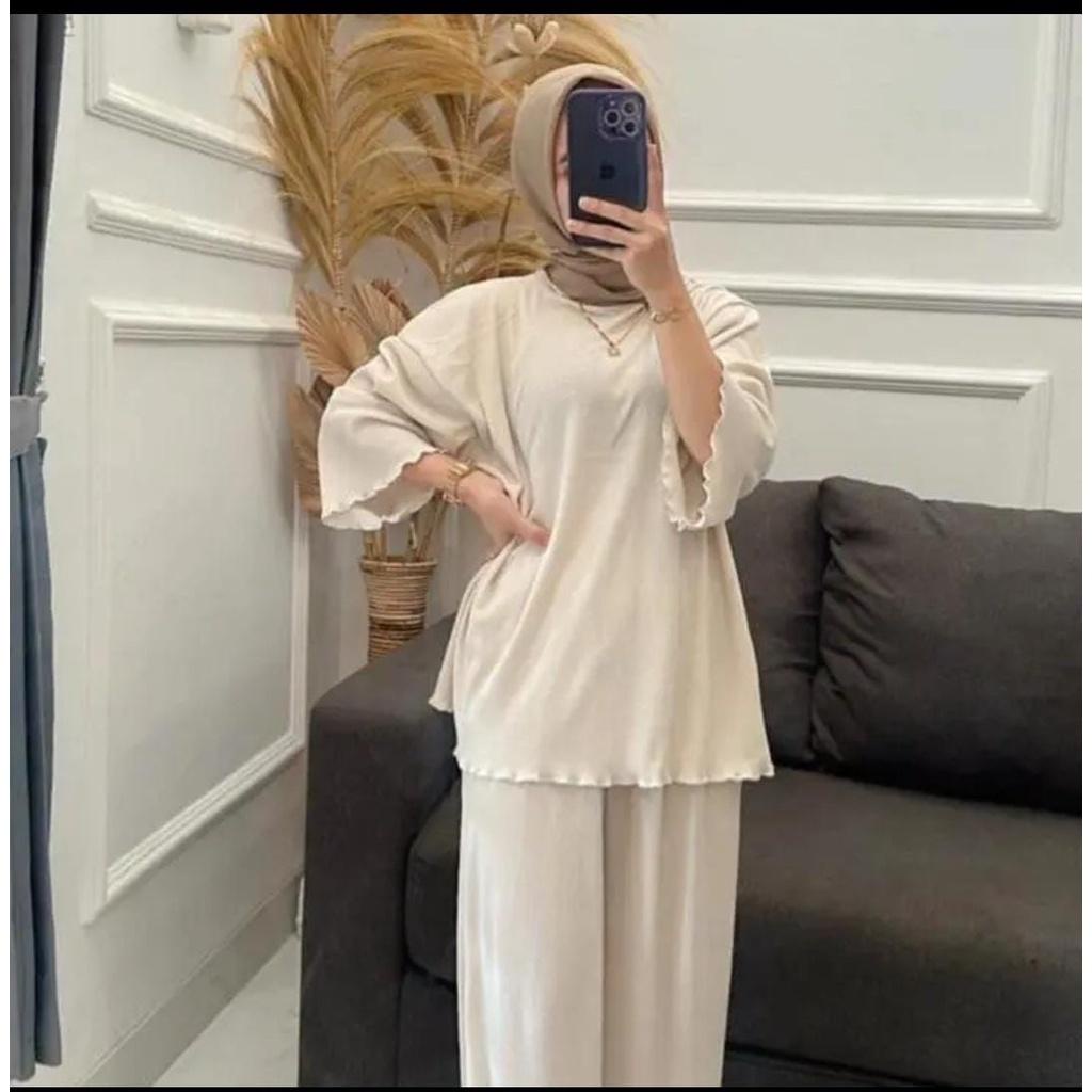 BEFAST - ZNF OOTD WANITA ONESET LINA / LOREN ONE SET KNIT / Set Atasan Lengan Panjang+Celana Kulot Panjang / Pakaian Casual Wanita Terbaru / Outfit Daily Wanita Hijab / Fashion kekinian Remaja ABG / Oneset Polos Terlaris