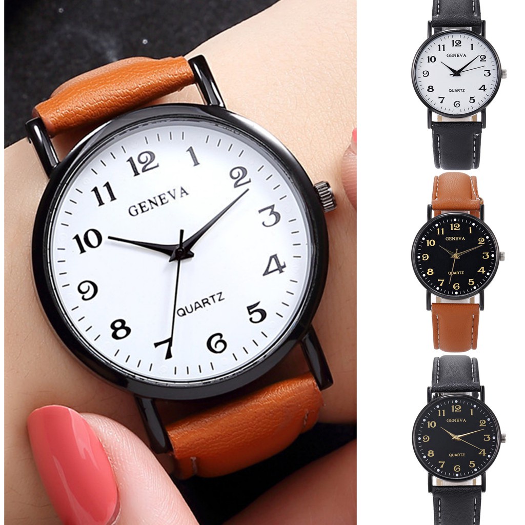 Jam Tangan Kulit PU Geneva Pria &amp; Wanita Analog Model Baru Klasik Korea Quartz Strap Kulit Untuk Casual Retro Jalan Mewah Premium Import Murah Grosir JT2