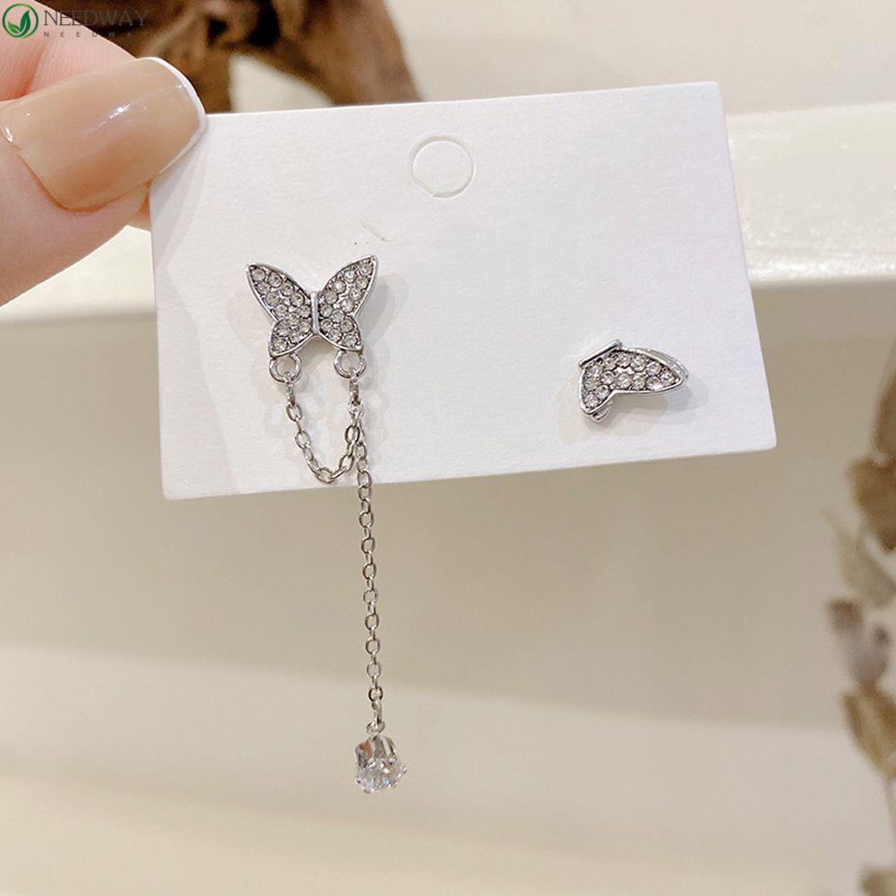 NEEDWAY Wanita Anting Elegan Vintage Kupu-Kupu Temperamen Keren Kristal Perhiasan Fashion