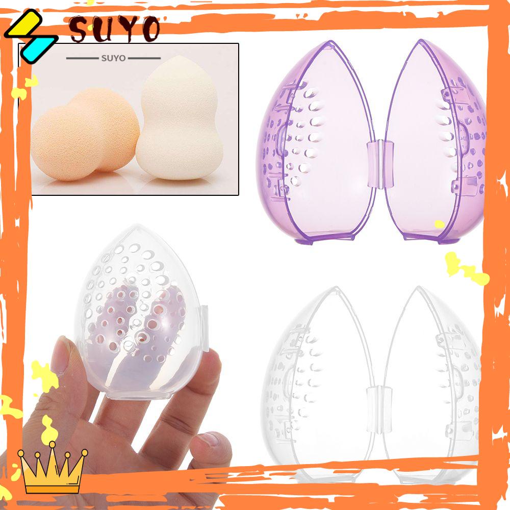 SUYO Tempat Pengering Powder Puff Plastik Kosong Anti Jamur Makeup Aksesoris Bentuk Telur Kotak Display Tempat Penyimpanan
