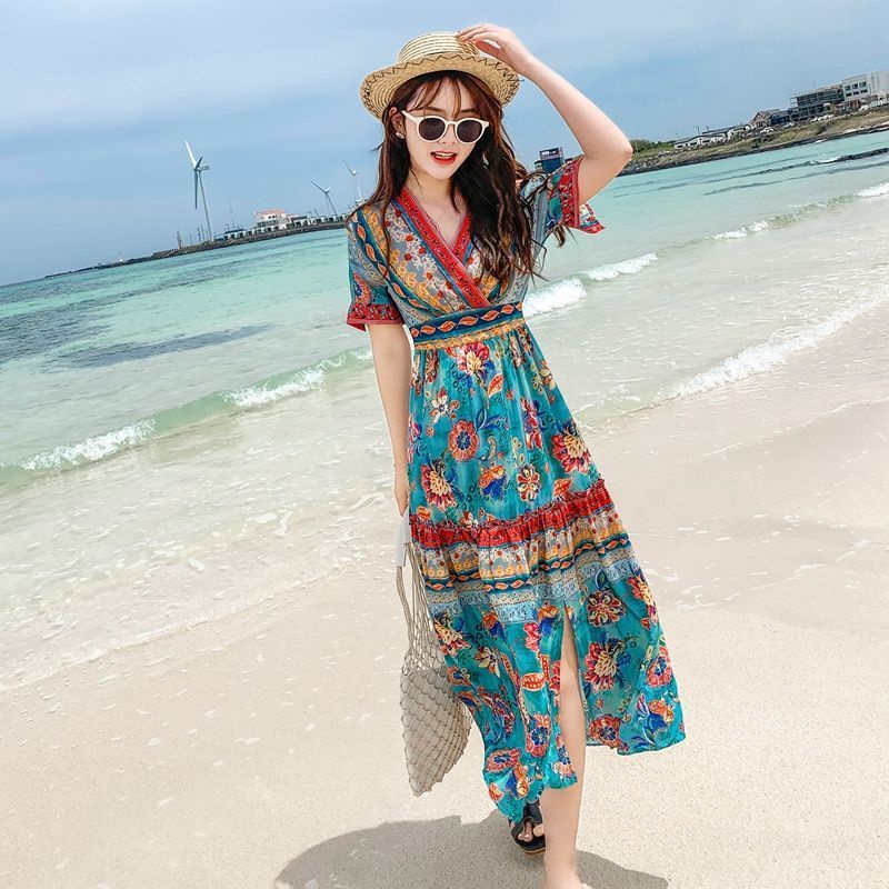 Beach Skirt Chiffon White Bangkok Bohemian Floral Dress