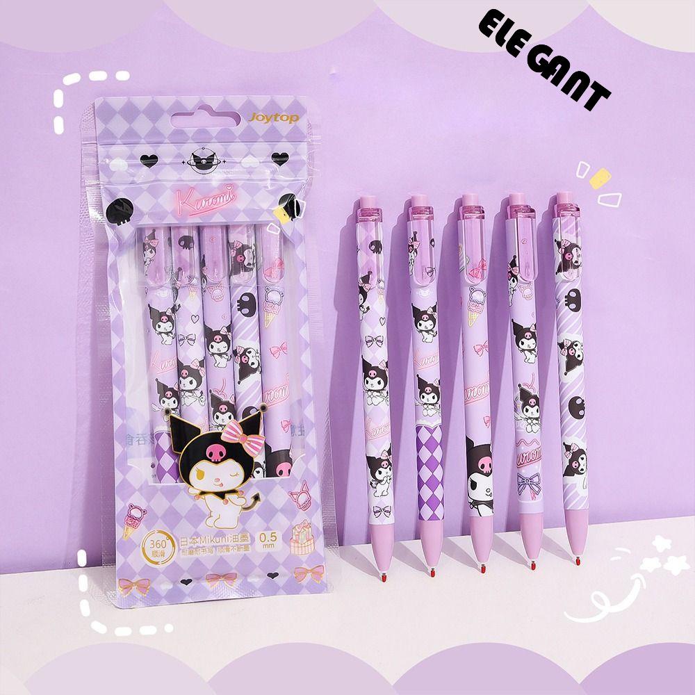 [Elegan] 5pcs /Set Pen Penandatanganan Tulisan, Pen Gel Press Plastik, Kawaii 0.5mm Tinta Hitam Alat Tulis Pena Gel Netral Untuk Sekolah