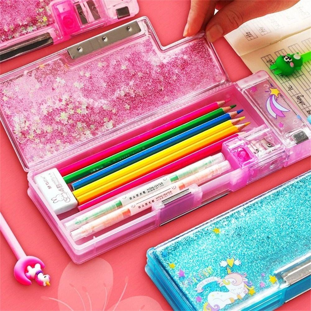 Stationery Box, Pink Quicksand Pencil Case, Girls