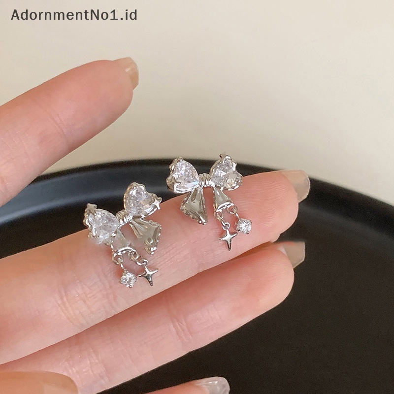 [AdornmentNo1] Korea Exquisite Bow-knot Zircon anting pejantan untuk wanita berlian imitasi anting gadis pesta perhiasan ulang tahun hadiah