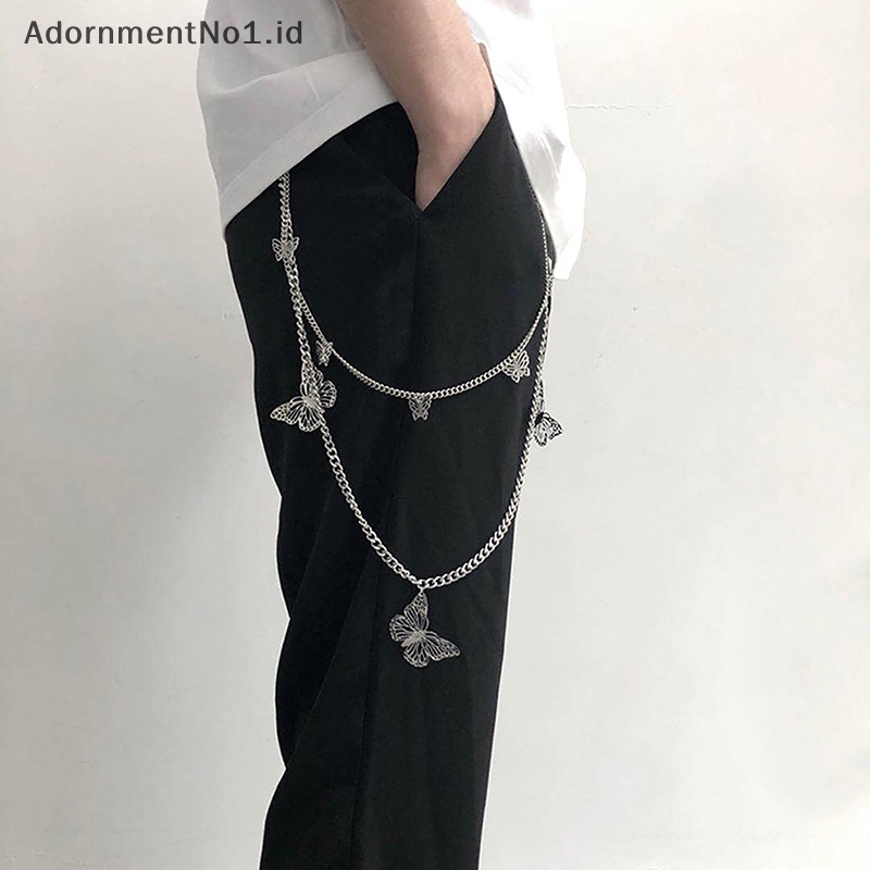 [AdornmentNo1] All-match Double Layers Vintage berongga kupu-kupu celana rantai wanita pria sabuk kunci rantai celana Fashion Hip Hop Jewely