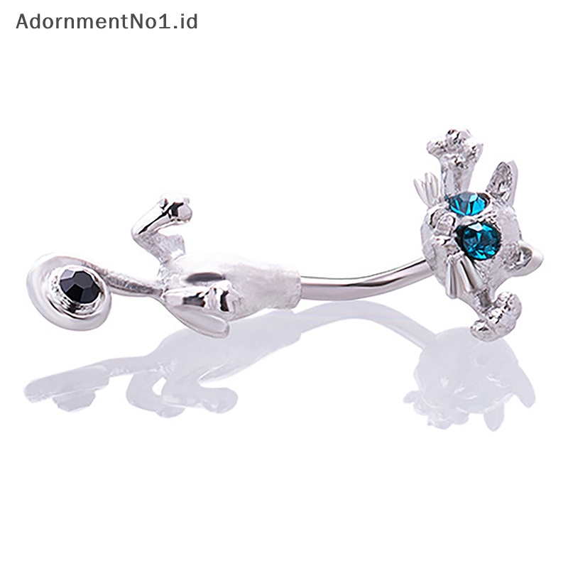 [AdornmentNo1] Kualitas tinggi Vintage kucing berlian imitasi pusar cincin Stainless Steel seksi perut kancing cincin untuk wanita pusar tubuh perhiasan