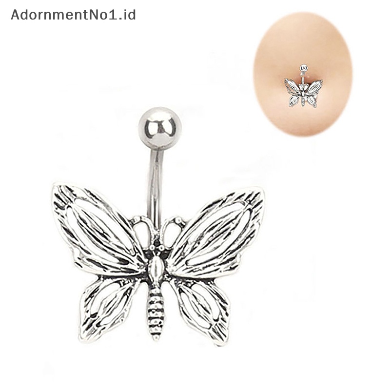 [AdornmentNo1] Warna perak Butterfly Belly Navel Ring Stud cincin kancing perut paduan kristal Bar untuk wanita seksi pusar perhiasan tubuh