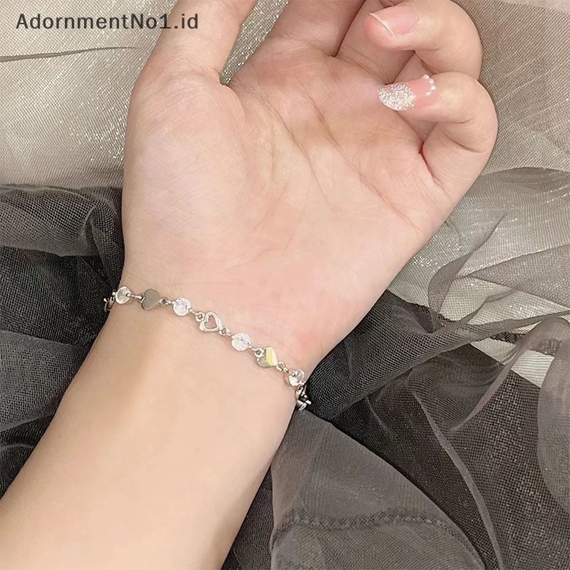 [AdornmentNo1] Korea Fashion Shiny Zircon gelang untuk wanita gadis berkilau Hollow hati halus elegan rantai gelang pesta perhiasan hadiah