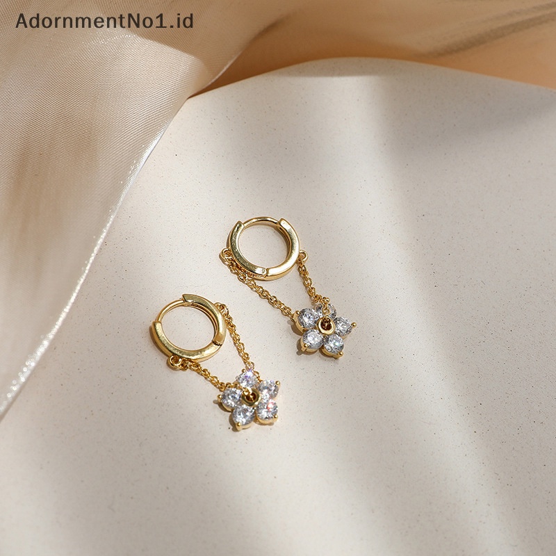 [AdornmentNo1] Korea berlian imitasi elegan bunga anting Hoop untuk wanita perempuan Fashion rantai logam Boucle Oorbellen harian perhiasan hadiah