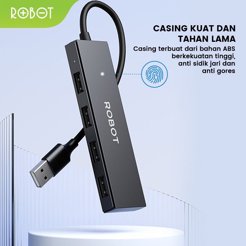 [ H130 ] ROBOT USB HUB H130 4-Port USB2.0 Portable Multi Function 4 in 1 Speed Transmision 480Mbps Garansi Original Resmi
