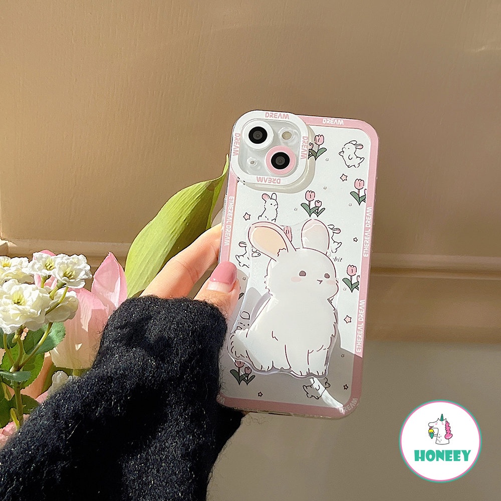 Lovely Rabbit Holder Phone Case Compatible for iPhone 14 13 12 Pro 11 Pro Max Case iPhone 11 XR XS MAX 7Plus 8Plus Soft TPU Shockproof Back Cover