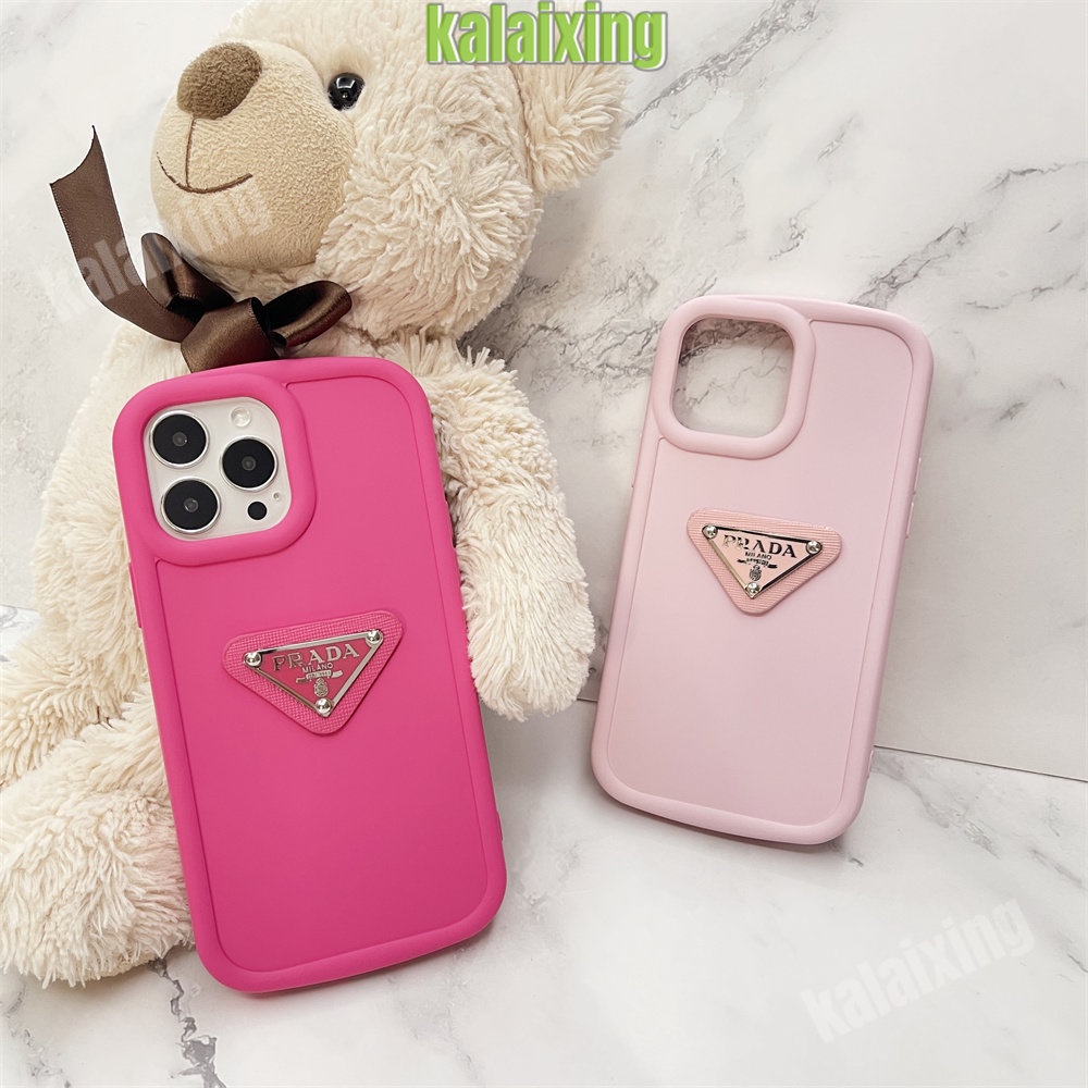 3D Prada Kulit Terasa Lembut untuk iPhone 14 Pro Max 13 12 11 Pro Max Xs Max Xr X Xs Casing Macaron Warna Penutup Belakang