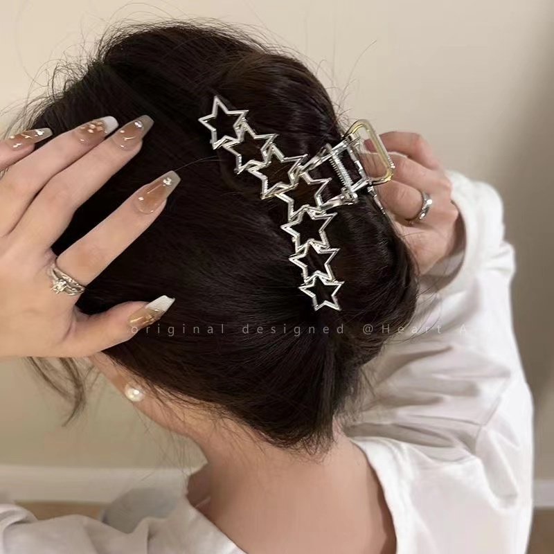 Ifyou Fashion Klip Rambut Pentagram Silver Berongga Jepit Rambut Hati Sederhana Untuk Aksesoris Perhiasan Wanita