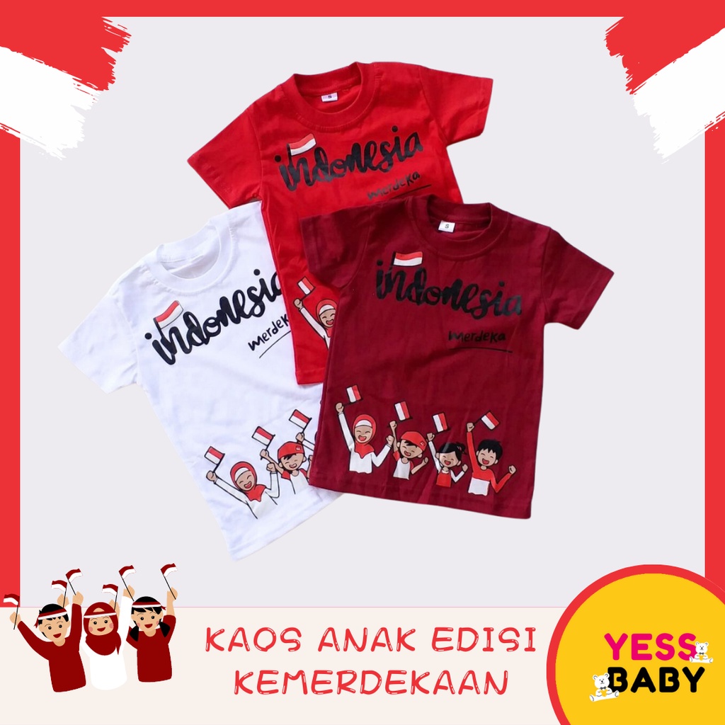 YESSBABY BAJU ANAK ANAK 4CHILD MOTIF 17 AGUSTUS KEMERDEKAAN INDONESIA katun combe merah putih usia 1-6 tahun