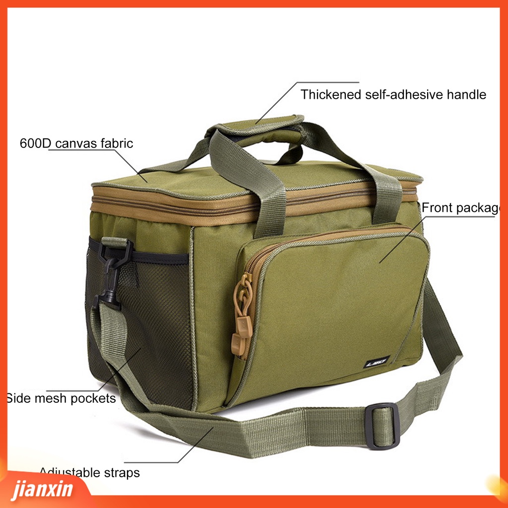 (In Stock) Fishing Tackle Bag Square Multi-Saku Resleting Halus Tali Bahu Yang Dapat Disesuaikan Portabel Kapasitas Besar 600D Kanvas Alat Pancing Hard Lure Storage Bag Untuk Outdoor