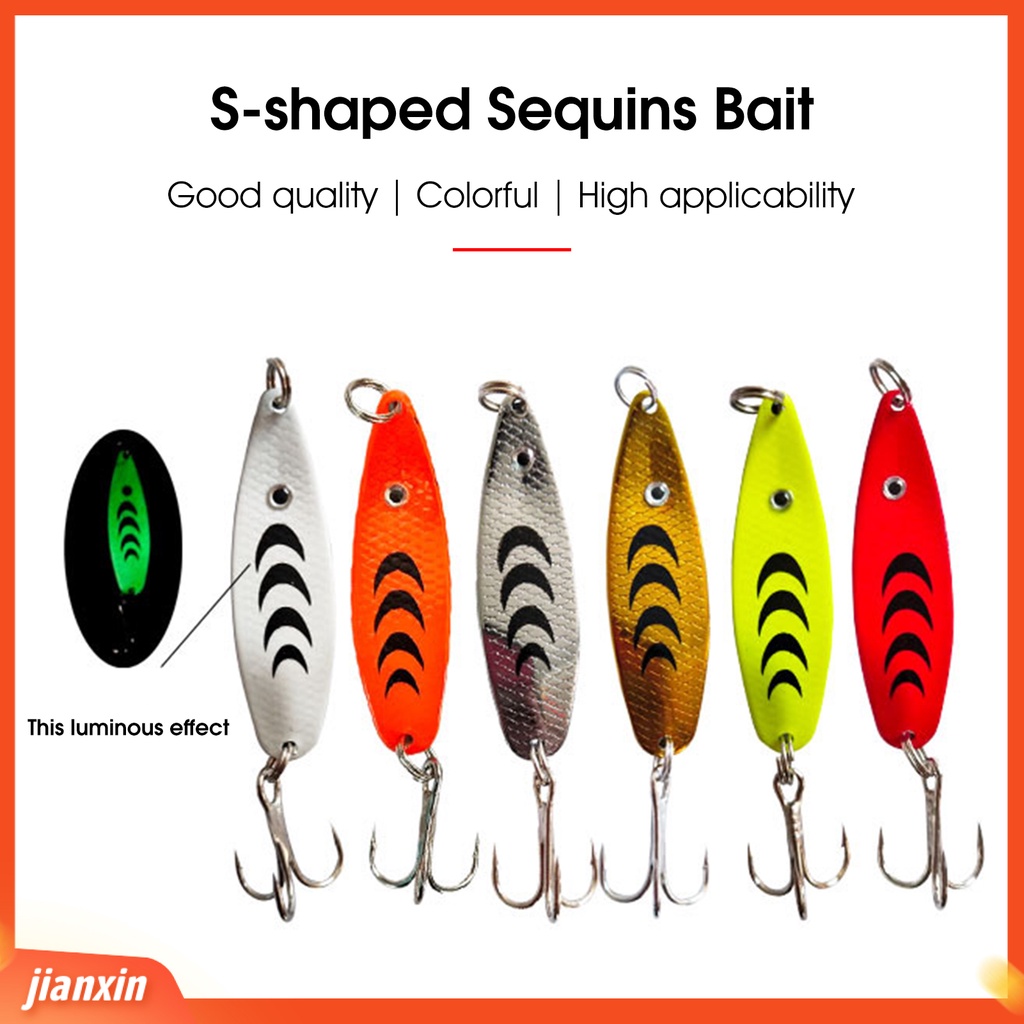 (In Stock) 6.5g /5cm Logam Umpan Pancing Bentuk S Bercahaya Treble Hook Payet Lure Angling Peralatan