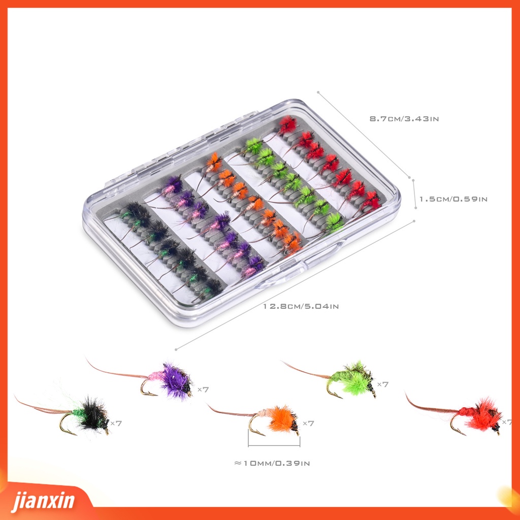 (In Stock) 35Pcs Umpan Pancing Desain Simulasi Warna Terang Ukuran Mini Realistis Dengan Kait Tajam Compact Bulu Serangga Lalat Buatan Memancing Umpan Perlengkapan Memancing