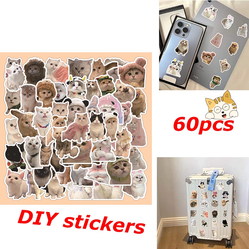 60pc Stiker Anjing Kucing Lucu Kucing Realistis Ins Gaya Korea Casing Ponsel Tablet Sticker