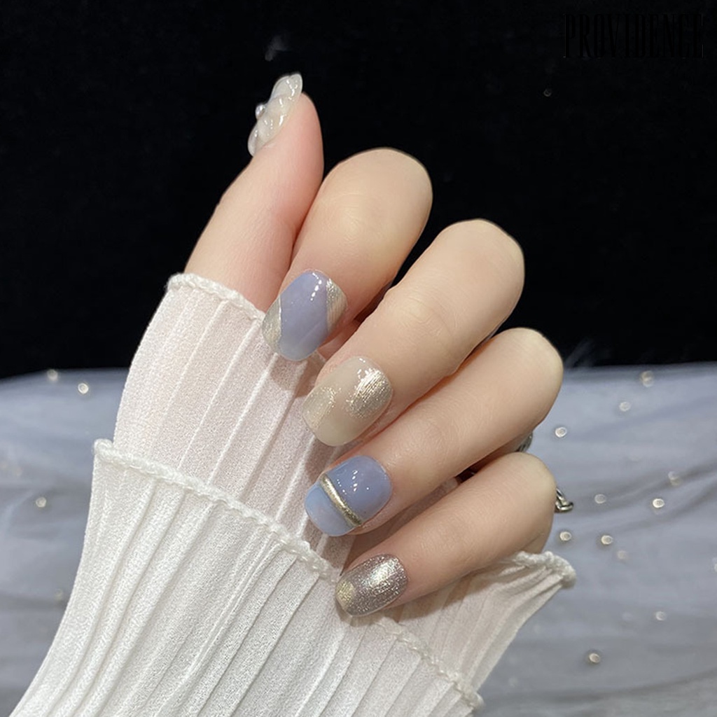 Providence 1set Press-On Kuku Lucu Bunga Kuku Palsu Penutup Penuh Buatan French Tip Wearable Kuku Palsu Dengan Desain Bling DIY Perlengkapan Nail Art