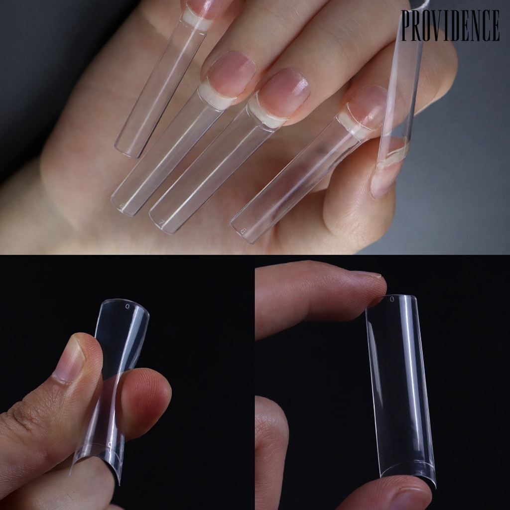 Providence 504Pcs Putih/ Kuku Transparan Buatan Tips Panjang Datar Lancip Square Nail Tips Setengah Penutup Lurus Palsu Perancis Tips Nail Art Extension Untuk Salon Kuku Rumah DIY