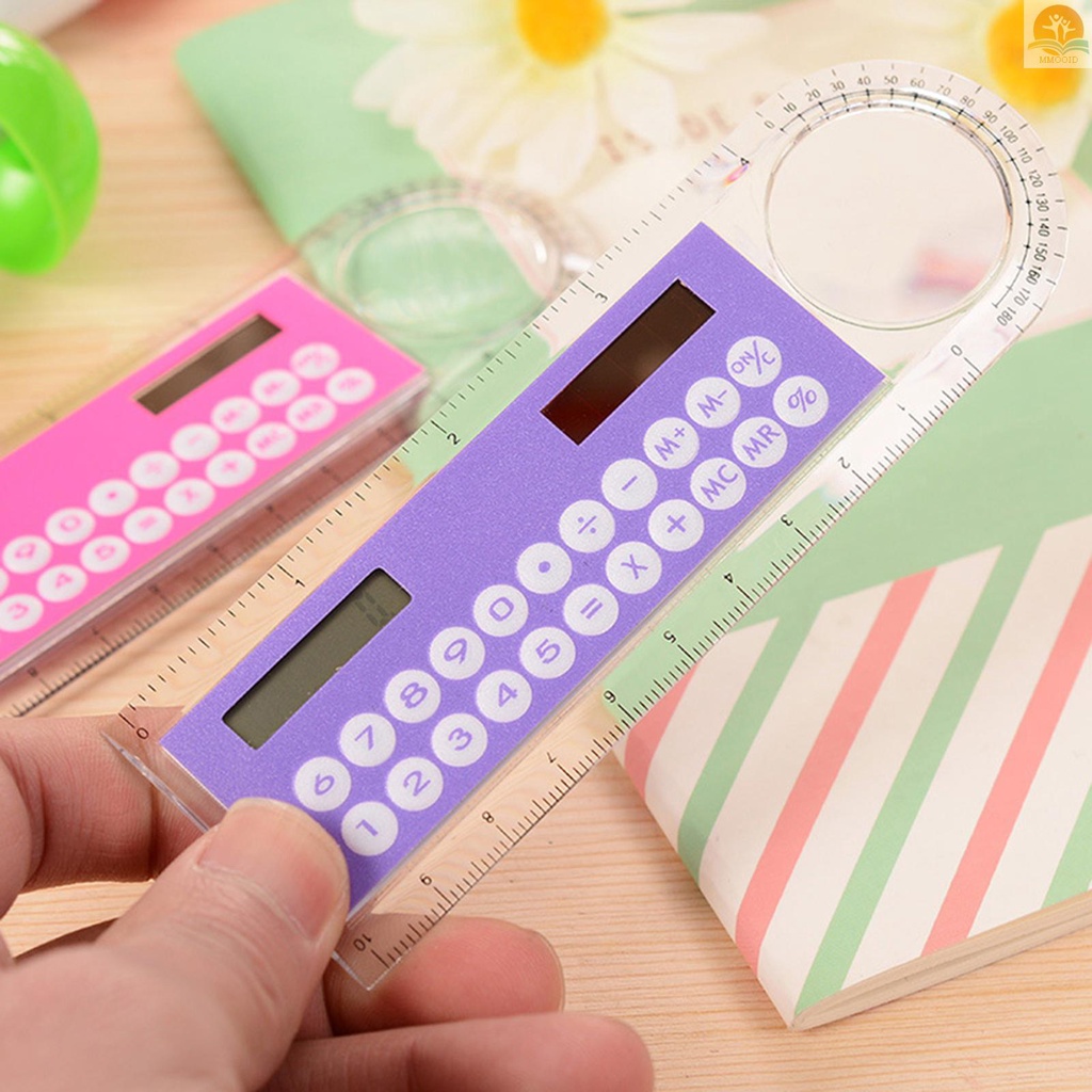 In Stock 1pc 10cm Penggaris Mini Kalkulator Ultra-Tipis Energi Matahari Kalkulator Multifungsi Untuk Anak Sekolah Perlengkapan Kantor, Warna Acak