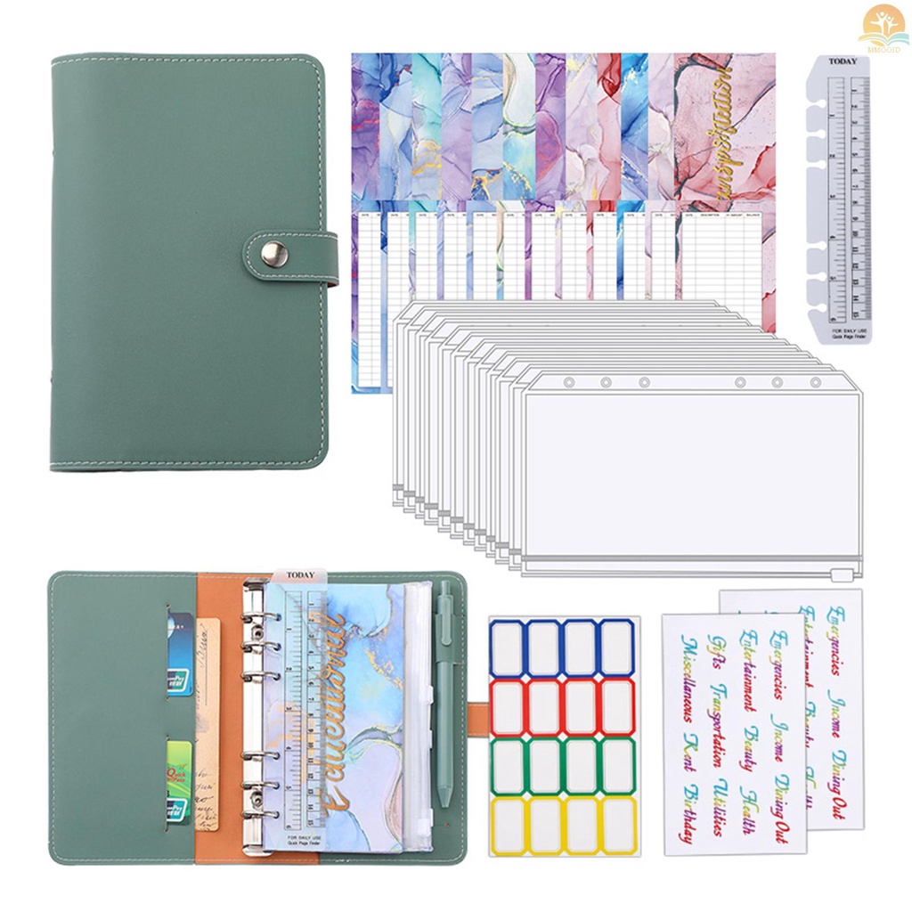 In Stock A6 Pengikat Anggaran Dengan Kulit PU Penutup Notebook Ritsleting Amplop Lable Stiker Penggaris Digunakan Sebagai Money Organizer System Bill Money Card Saving Planner Hadiah Ulang Tahun Untuk Frien