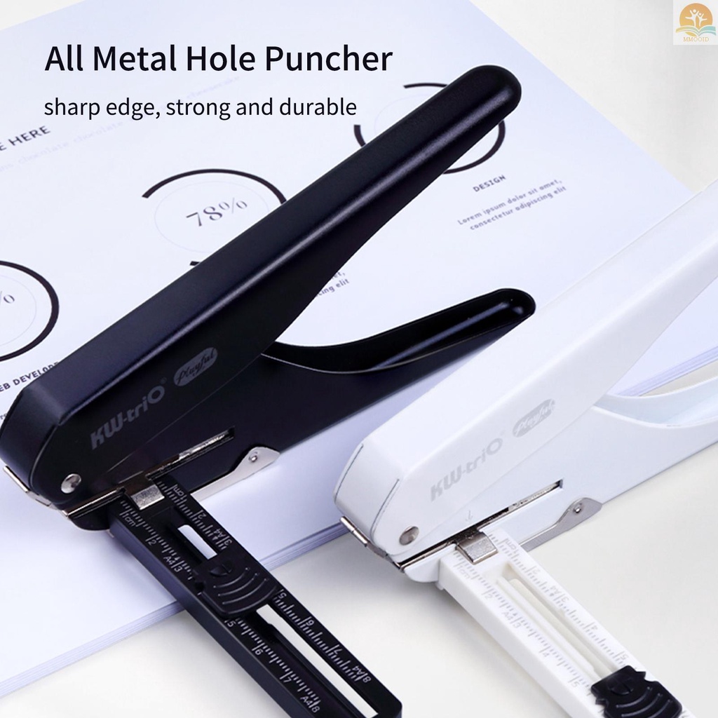 In Stock KW-trio 1/4 ''Hole Punch Single Hole Puncher Dengan Standard Ruler Handheld Metal 20lembar Kapasitas 6mm Aperture Paper Punch Adjust Jarak Lubang A4 Notebook Scrapbook Diary