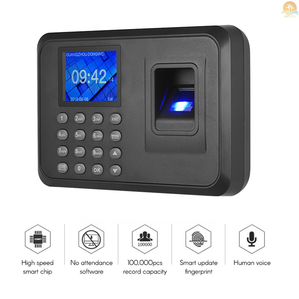 In Stock Mesin Absensi Password Sidik Jari Biometrik Multi Bahasa Dengan Layar LCD 2.4 Inci Waktu Manajemen Karyawan Jam Cek-in Recorder Support U Disk Untuk Mengunduh Da