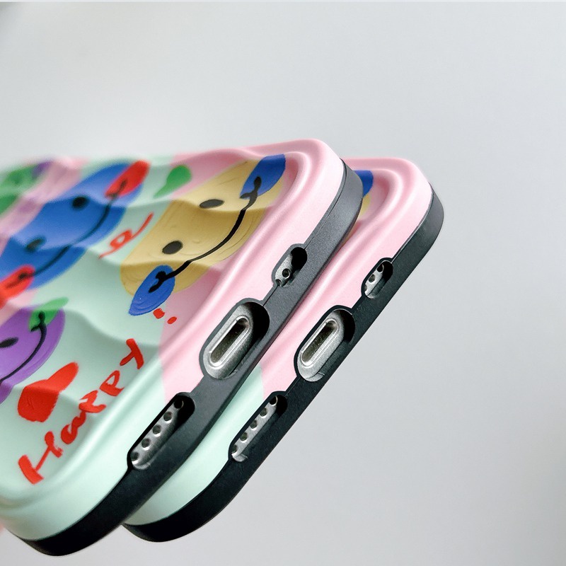 Happy Colorful Smile Wave Soft Silicon Case HP iP iPhone 14 + Plus 12 13 Pro Max 11 IMD Casing Apple