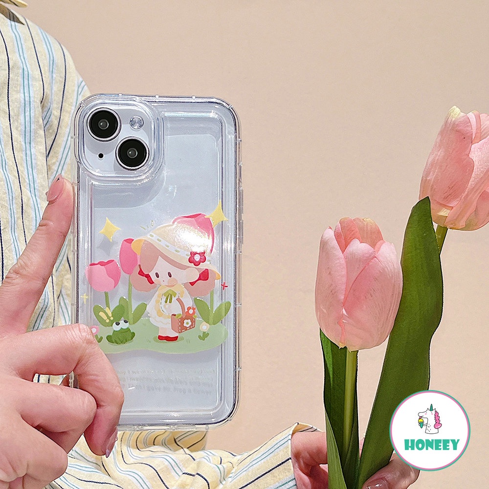 IPHONE Kartun Tulip Gadis Ponsel Case Kompatibel Untuk Iphone14 12 13 11 Pro Max XR XS 7Plus 8Plus Bening Lembut TPU Airbag Penutup Belakang