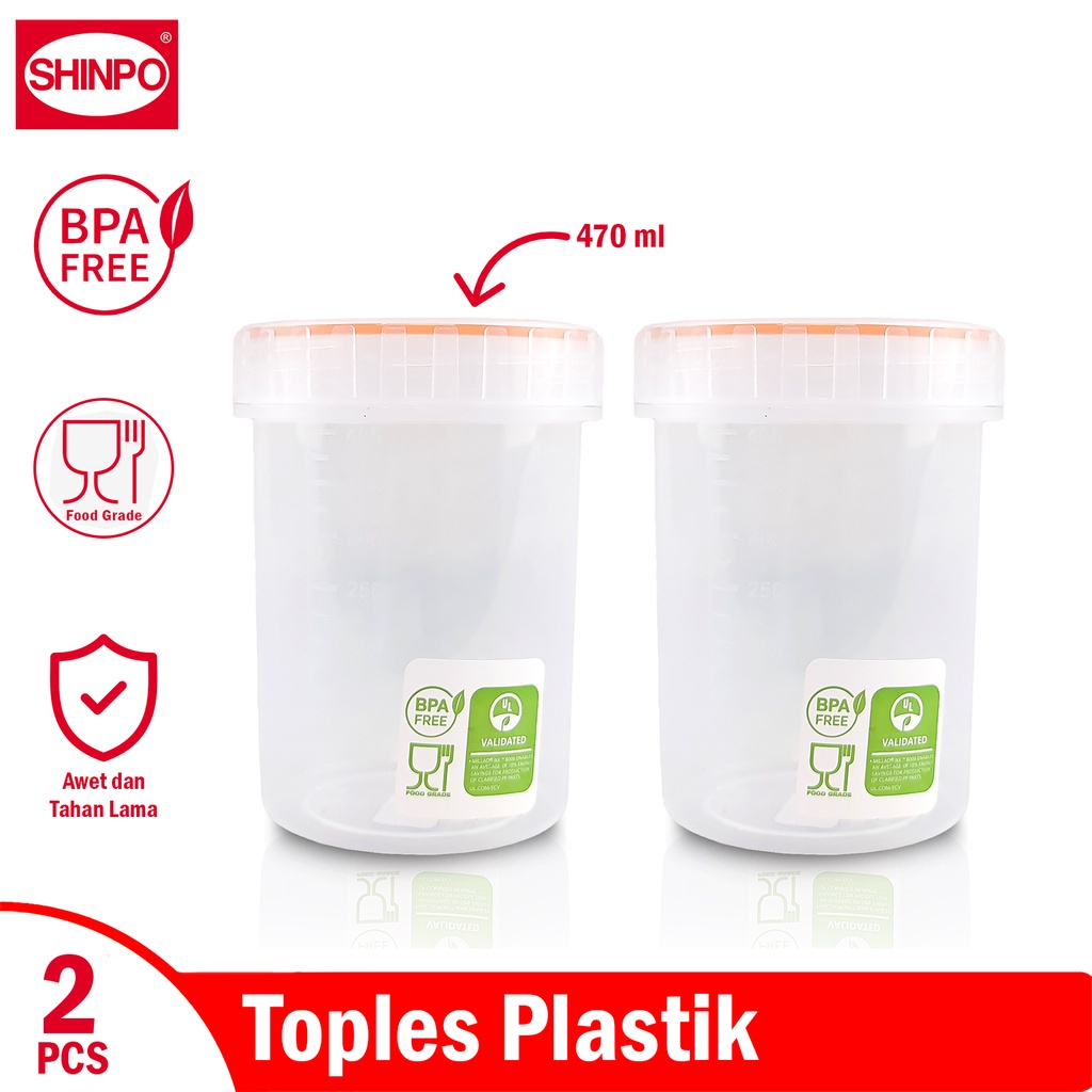 Shinpo Combo 2 Toples Plastik Ukuran S 470 Ml Tempat Cemilan Food Storage Wadah Makanan Spo-Sip-352S