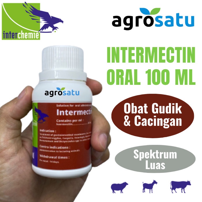 Intermectin Oral 100 ml Obat Gudik Cacing Kutu Skabies Kambing Sapi Domba Kucing Kelinci Anjing